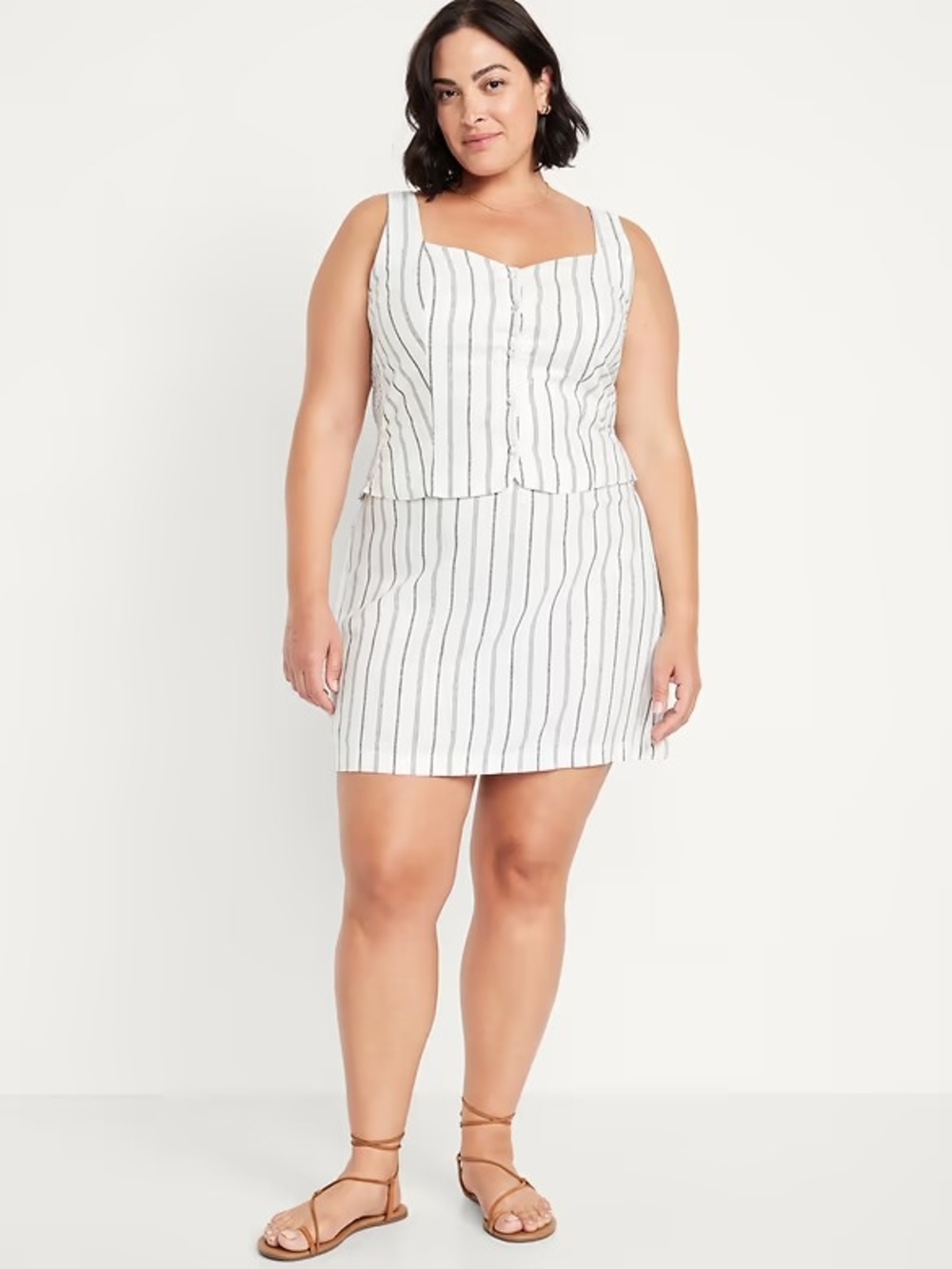 NWT Old Navy White Mini Skirt + Top Linen Blend with Black Stripes - 2 Piece Set